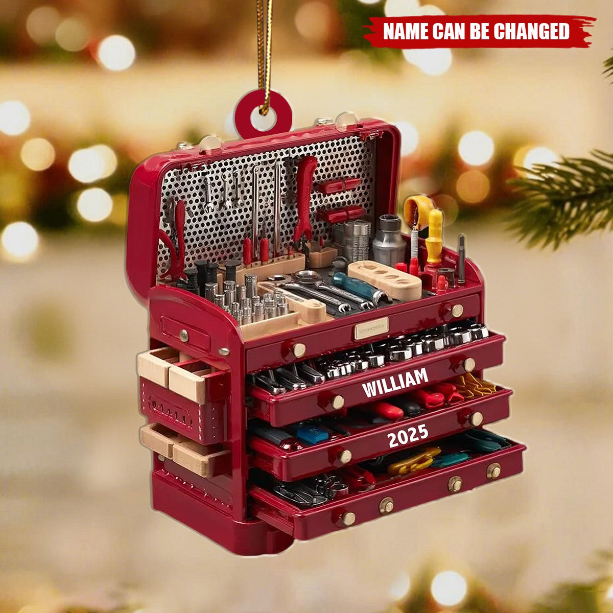 Personalized Toolbox Ornament with Name and 2025,  Gift for Handyman, Mechanic, or Tool Lover