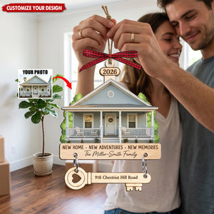 Custom Photo New Home Wooden Ornament With Tag - Personalized Anniversary Christmas Wedding Gifts