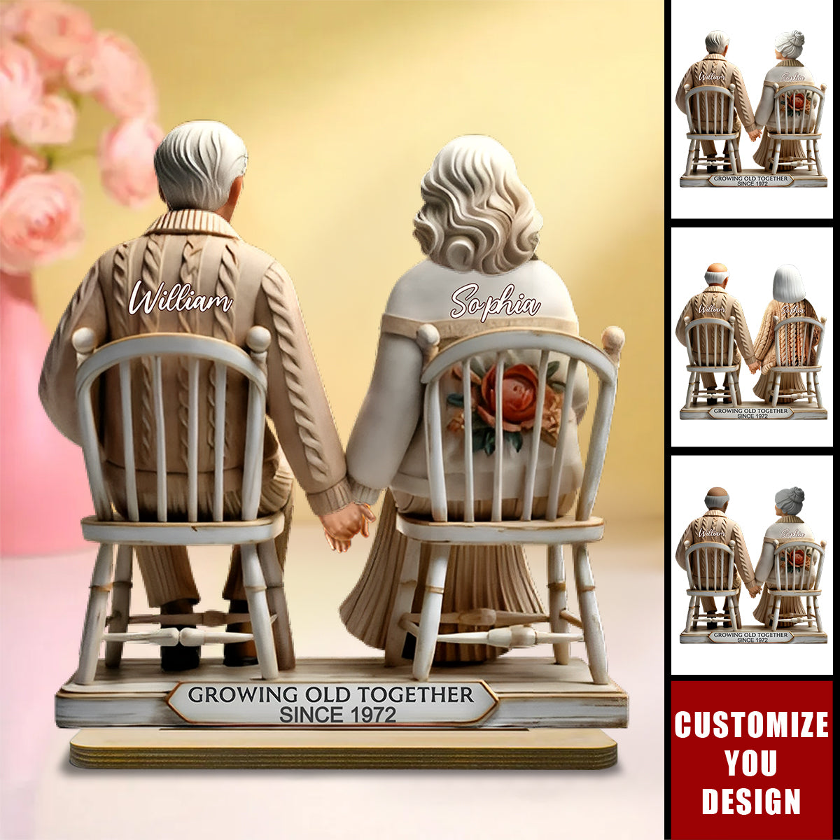 Couple Sitting Together Personalized Standing Wooden Plaque