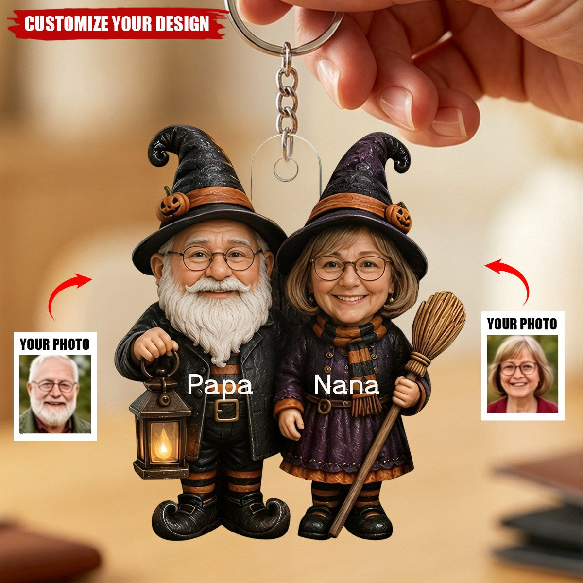 Personalized Grandparents Acrylic Keychain , Spooky Family Keepsake