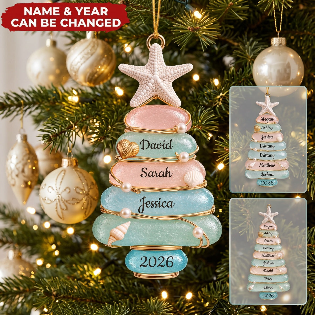 Sea Glass Christmas Tree – Personalized Acrylic Custom Shape Ornament, Gift For Coastal Family