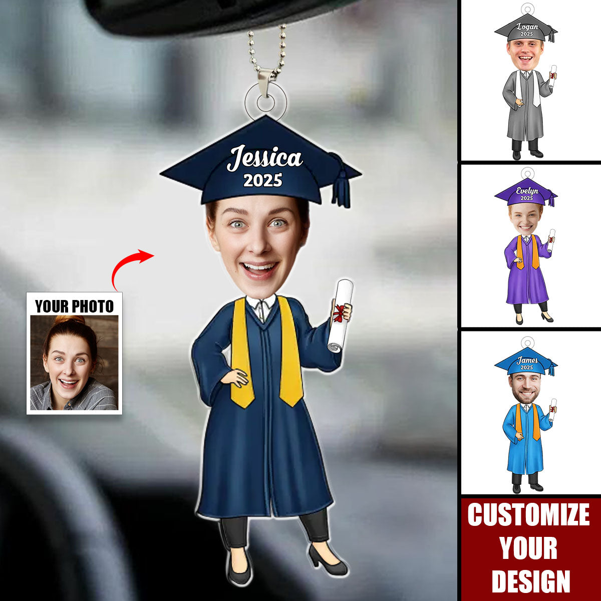 Custom Photo You Belived You Could So You Did - Personalized Acrylic Car Ornament, Graduation Gift For Family Members