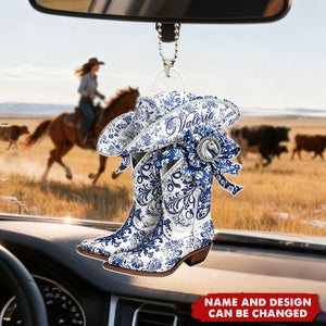Fearless Cowgirl Boots - Personalized Cowgirl Car Ornament
