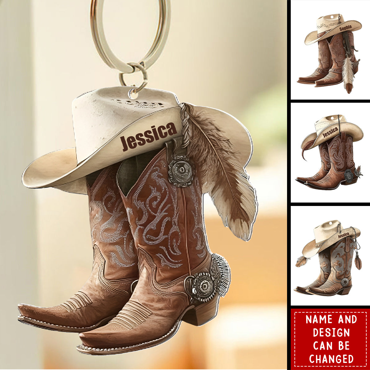 Boots And Hat Cowboy Cowgirl - Personalized Acrylic Keychain
