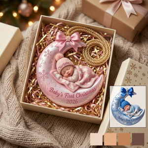Personalized Baby First Christmas On The Moon Acrylic Ornament, Custom Moon and Stars Ornament with Name, Newborn Keepsake Gift 2026