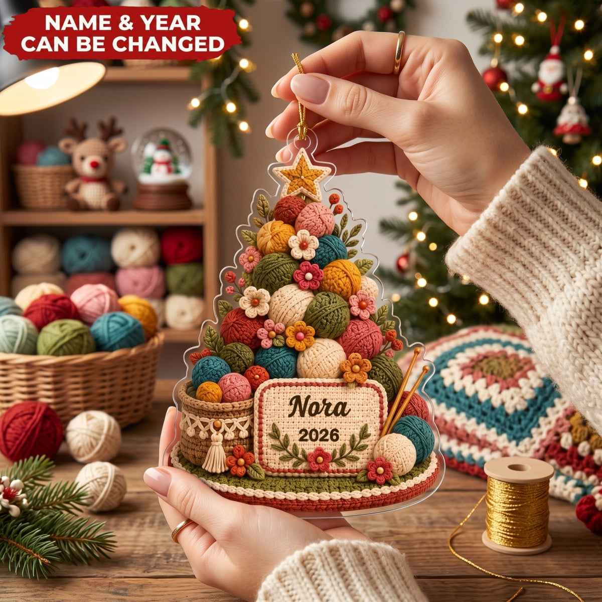 Yarn Christmas Tree – Personalized Acrylic Custom Shape Ornament, Gift For Crochet Lover