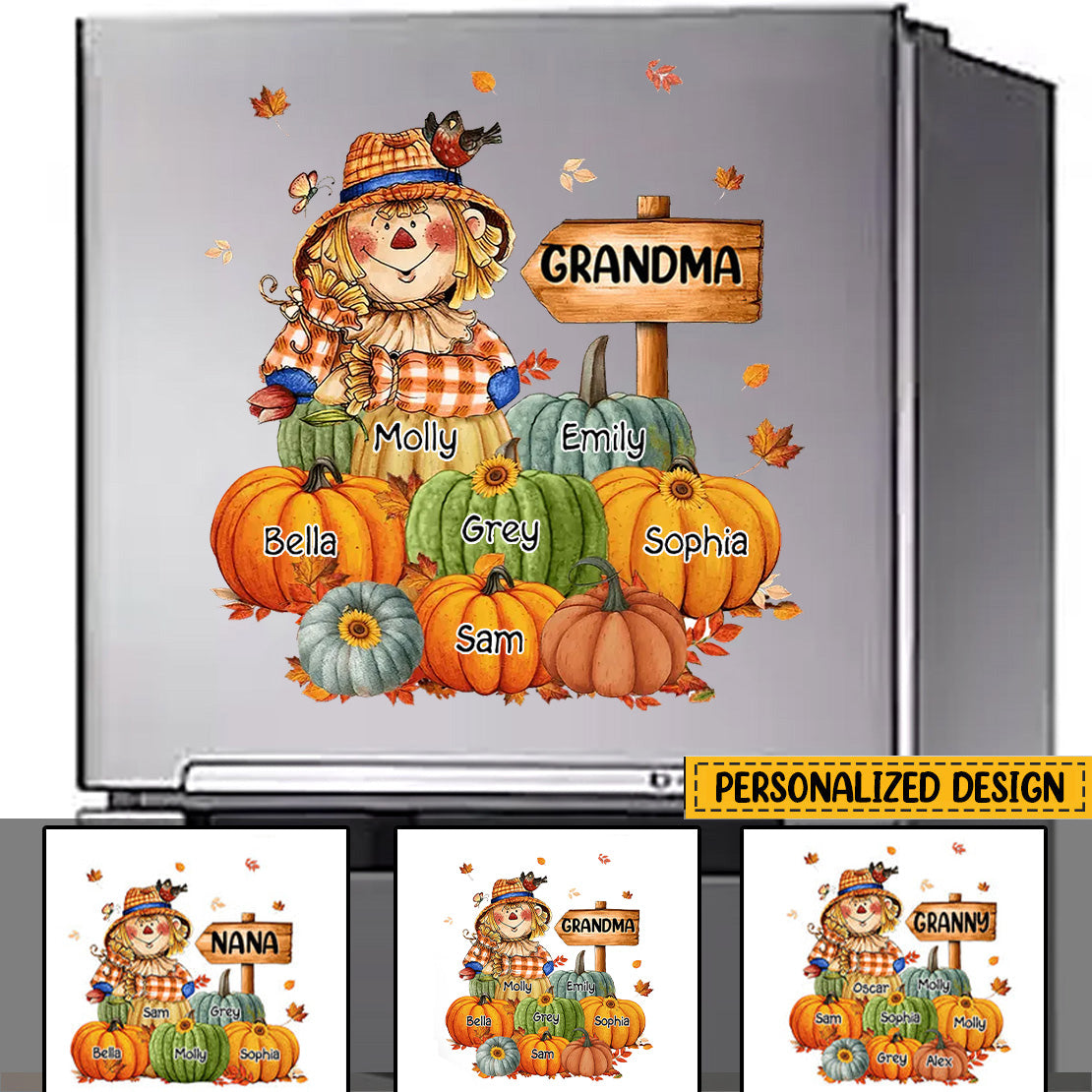 Fall Seasons, Pumpkin Grandma, Mom Personalized Sticker Decal