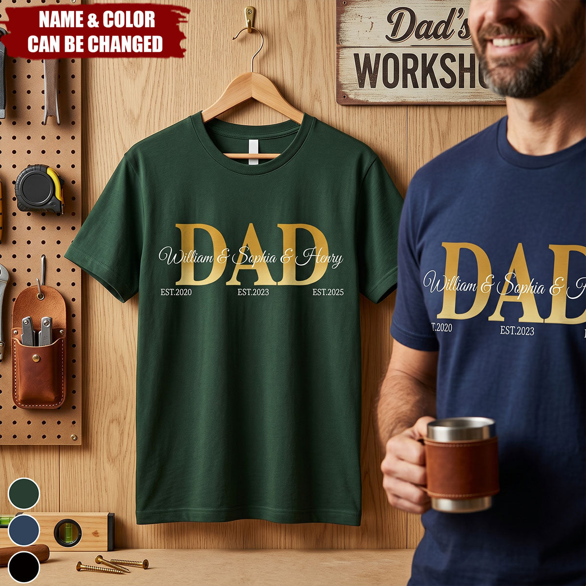 Papa, Daddy, Dad - Father's Day Gift With Kids' Names - Personalized Shirt