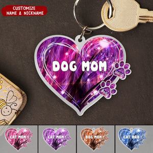 Lovely Heart Pet Mom Dad Personalized One-Side Acrylic Keychain