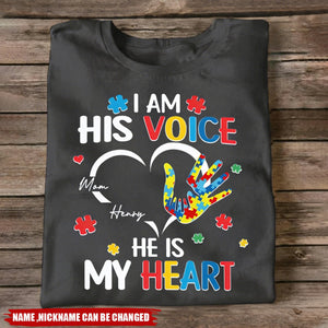 I'm His Voice He's My Heart Autism - Personalized Shirt - Autism Awareness Shirt