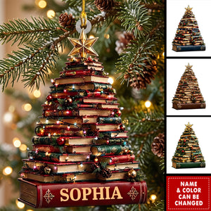 Personalized Ornament For Book Lovers, Stacked-book Christmas Tree