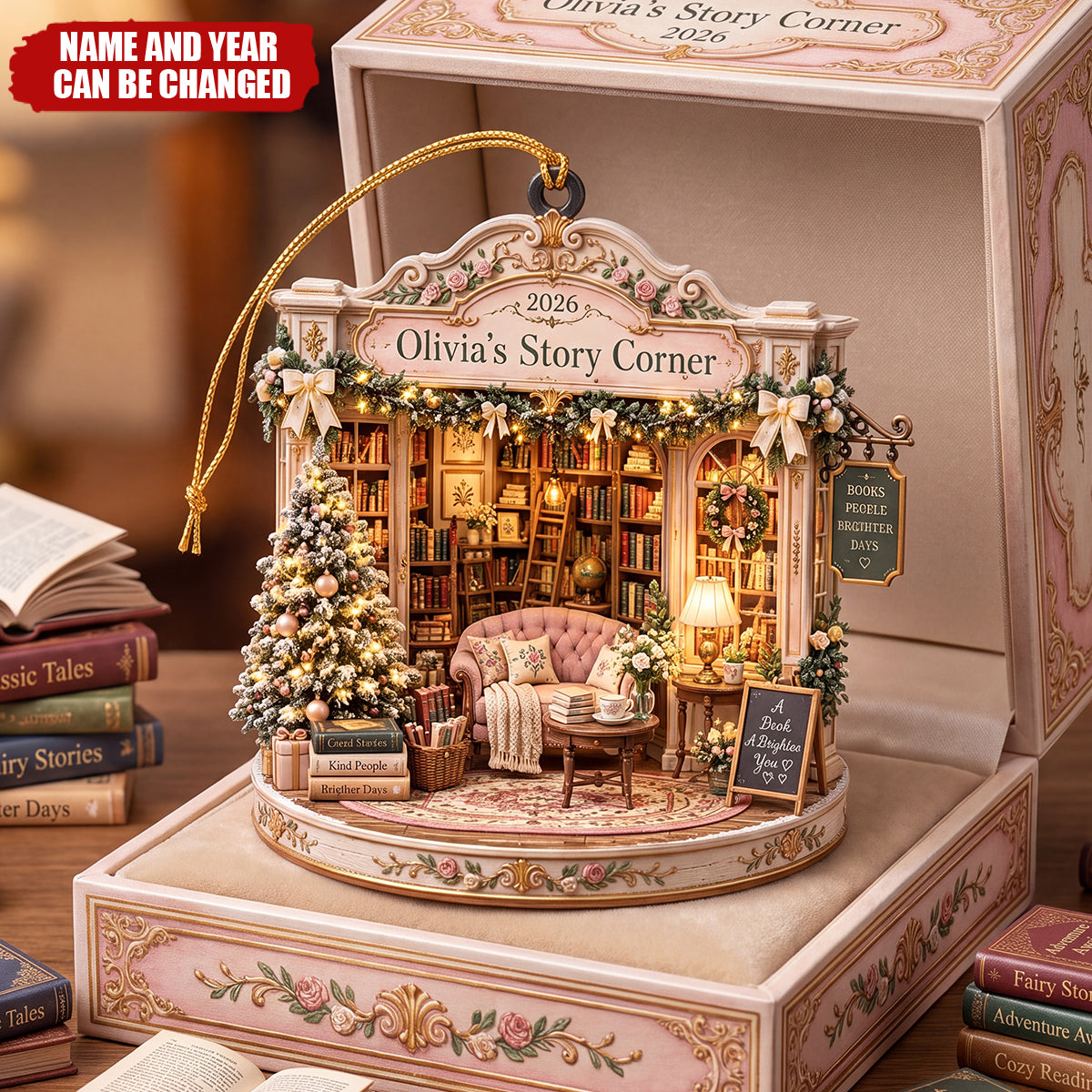 Personalized Book Nook Christmas Ornament, Christmas Ornament Gift For Book Lovers, Bookish Gift, Booknerd Gift, Librarian Reader