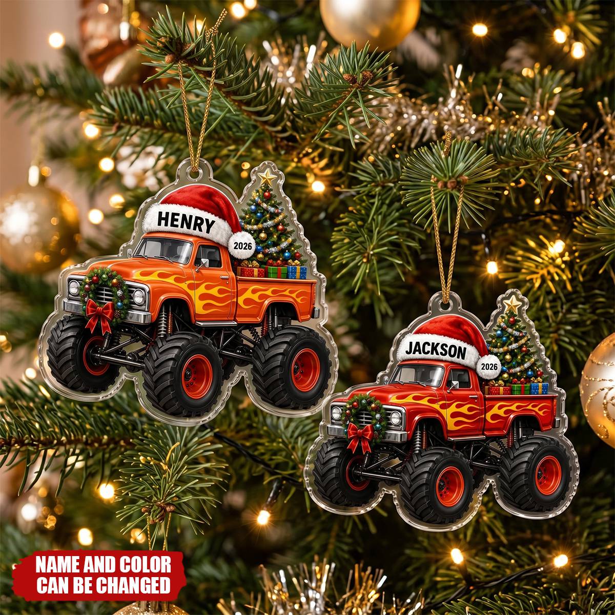 Personalized Monster Truck Christmas Ornament, Custom Name Acrylic Truck Ornament, Boys First Christmas Gift, 2026 Holiday Keepsake