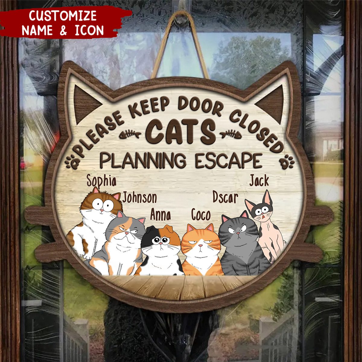 Please Keep Door Closed, Cat Planning Escape - Personalized Home Decor Wood Sign - Gift For Cat Owners, Pet Lovers