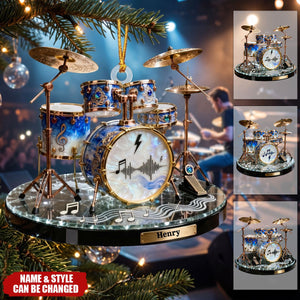 Luxury Crystal Drum Kit Custom Name Stained Glass Effect Acrylic Christmas Ornament