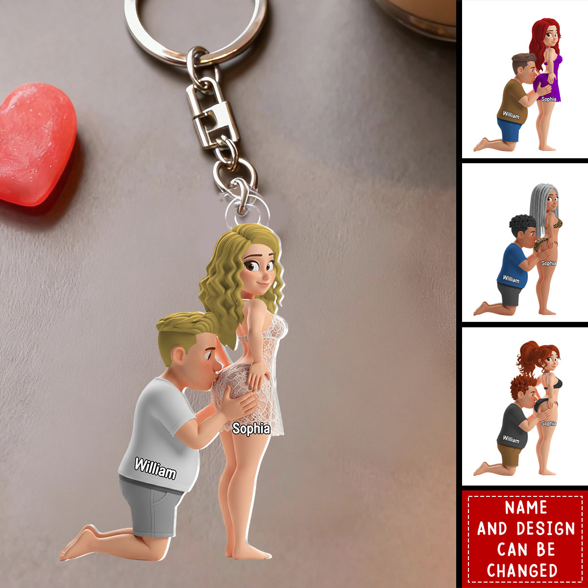 Sweet Kiss Couple - Personalized Keychain, Gift for Couple