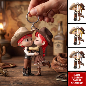Personalized Cowboy/Cowgirl Couple Acrylic Keychain, Custom Western Country Lovers Gift