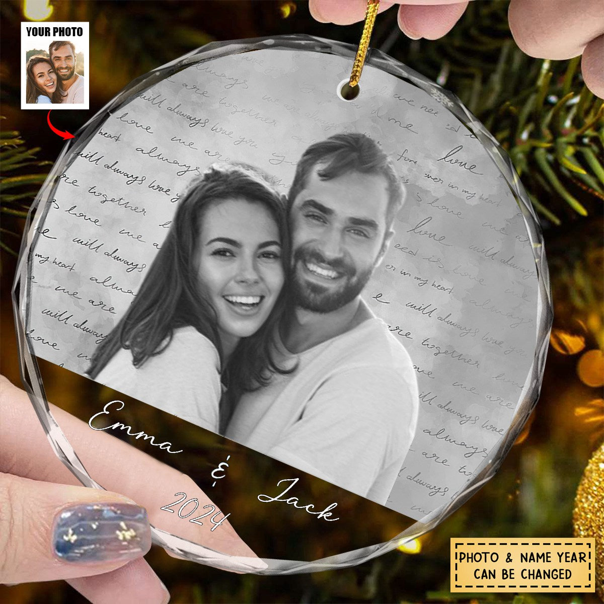 Custom Photo Anniversary Couples - Personalized Circle Glass Ornament