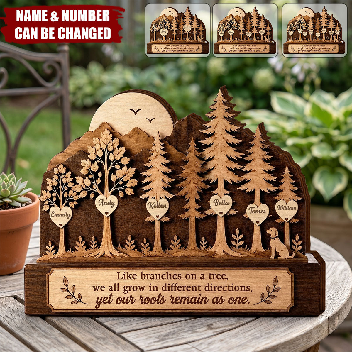 Our Roots Remain As One - Personalized Family Tree 4-layered Wooden Block