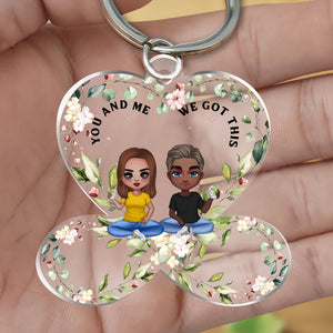 Flower Infinity Heart Doll Couple Sitting, You & Me We Got This, Anniversary Gift For Him For Her Personalized Keychain