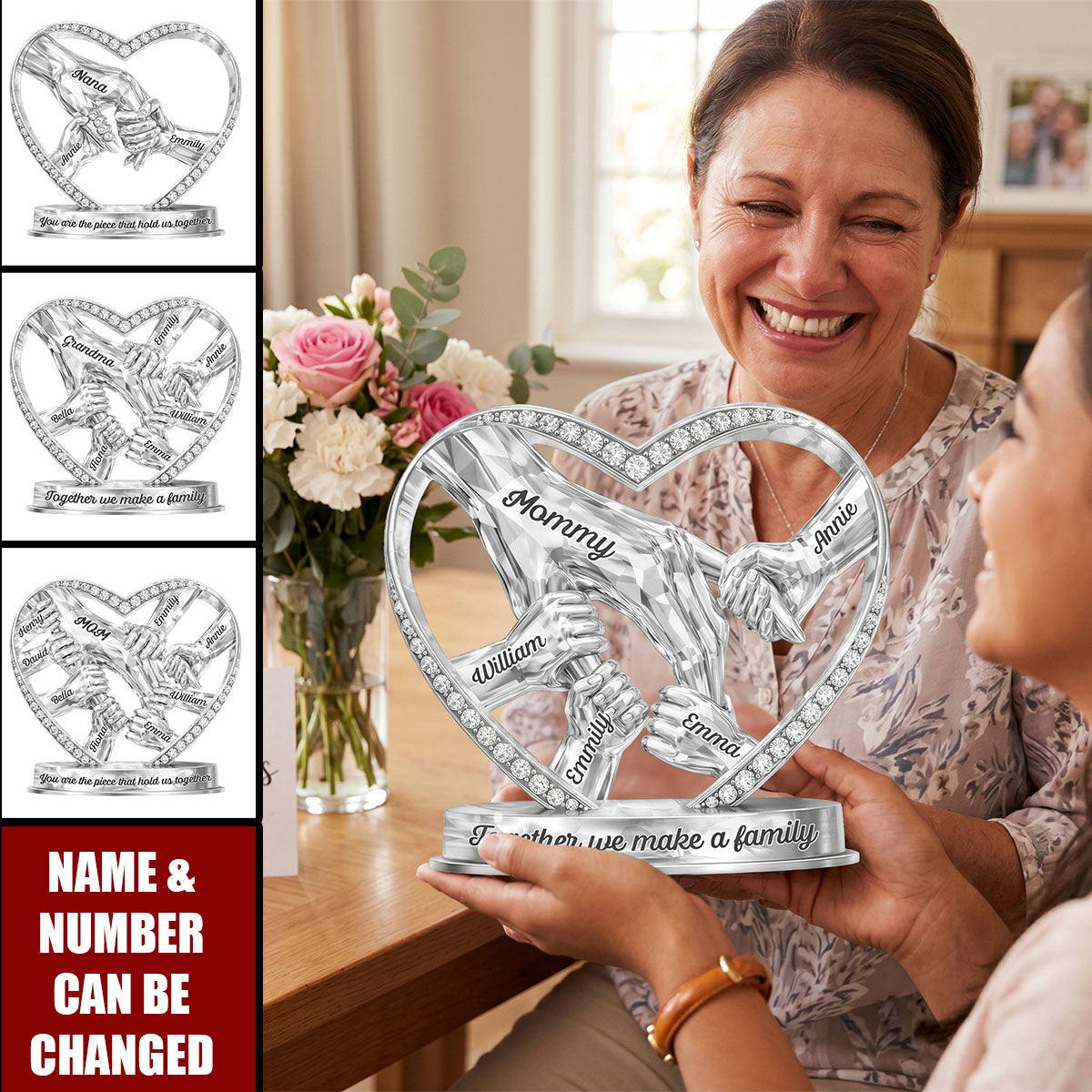 Mom Grandma Holding Hands 3D Effect - Personalized Custom Shaped Acrylic Plaque
