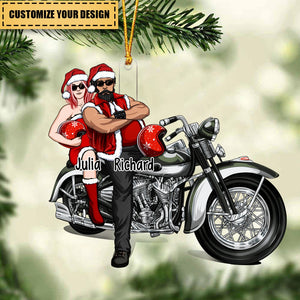 Motorcycle Couple Front View, Gift For Motorcycle Lovers-Personalized Acrylic Christmas Ornament