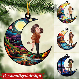 Personalized Romantic Couple on Moon Ornament