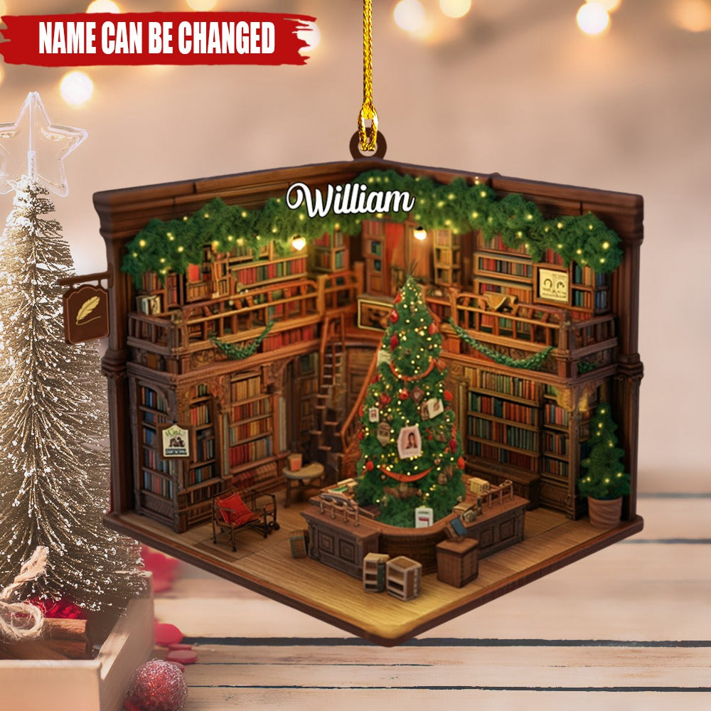 Customized Book Store Ornament, Book Lover Christmas Ornament, Bookshelves Custom Ornaments, Ornament For Book Lovers,Bookshelf Ornament