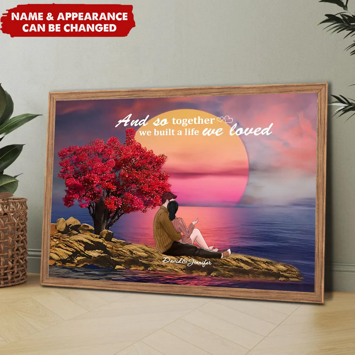 Personalized Couple Sitting By The Sea Canvas, Valentine's Day Gift For Lover