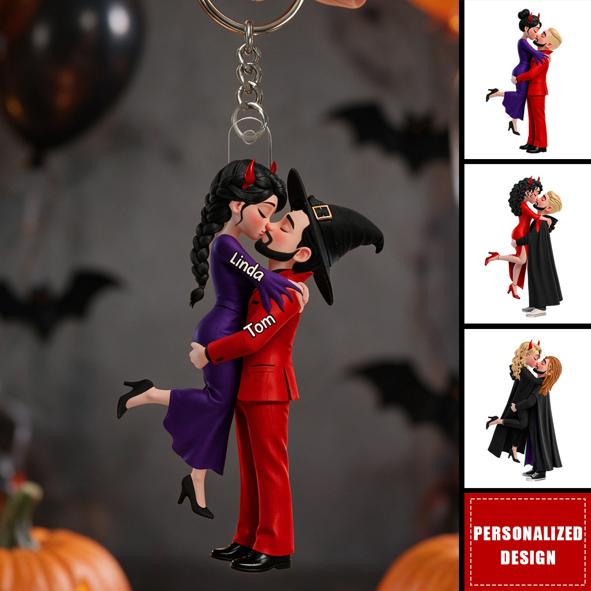 Halloween and Autumn Decor Featuring a Kissing Couple – Personalized Keychain