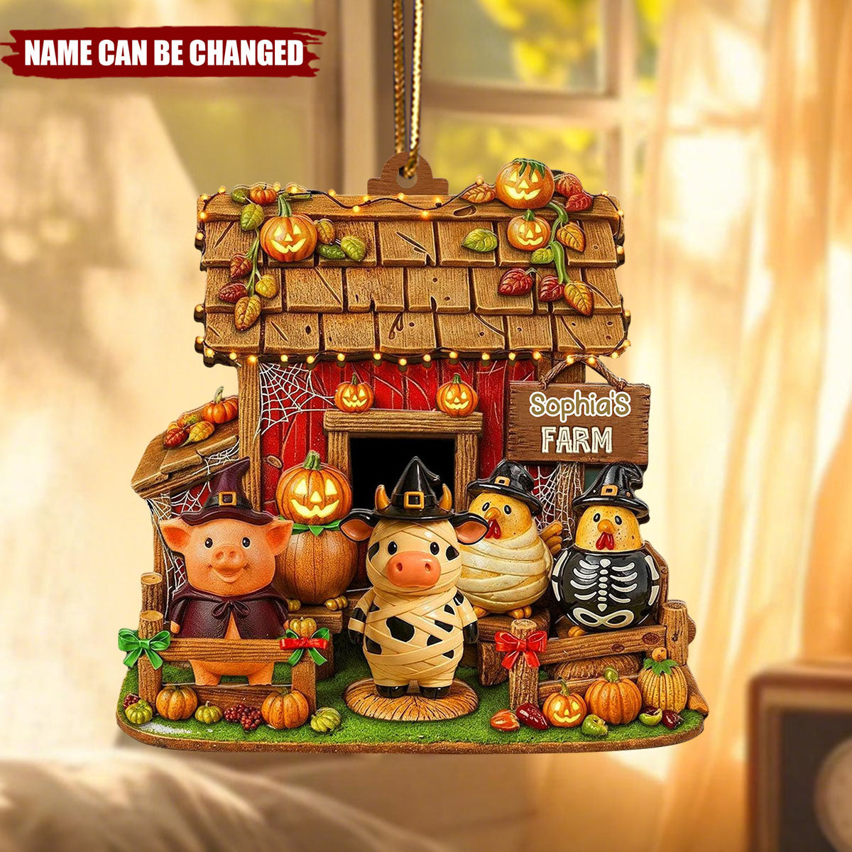 Personalized Animal Farm Christmas Ornament, Halloween Farm Wood Ornament