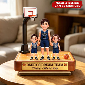 Basketball Daddy's Dream Team - Personalized 2-Layered Wooden Plaque - Father's Day Gift For Dad, Husband