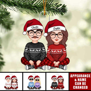 Sitting Couple -  Personalized Acrylic Ornament, Christmas Gift for Couple