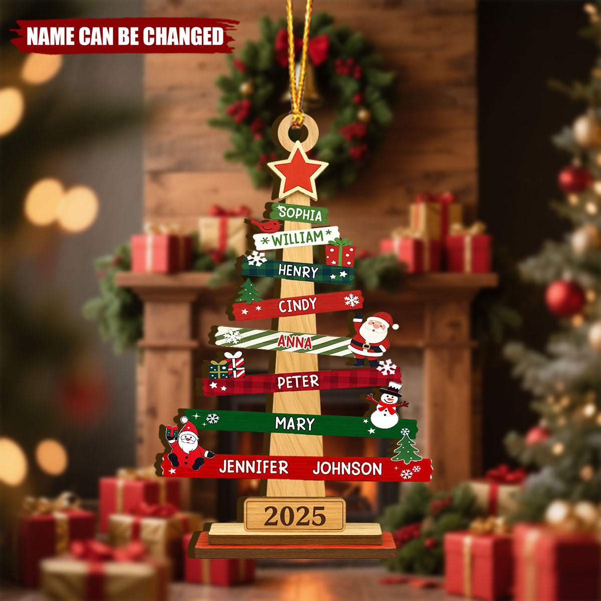 Our Family Christmas Tree Personalized Wood Ornament - Christmas Birthday Gifts For Mom, Dad, Kids