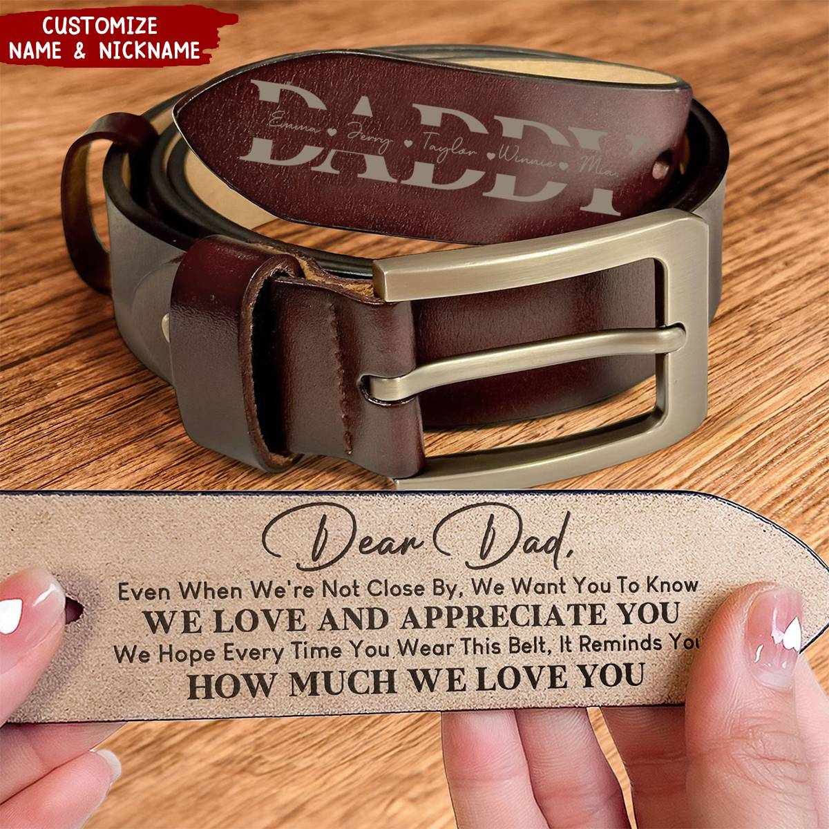 Belt Reminder We Love You For Dad - Personalized Engraved Leather Belt