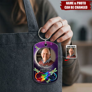 Personalized Stainless Steel Keychain With Memorial Photo, Dragonfly Design, Unique Gift For Family