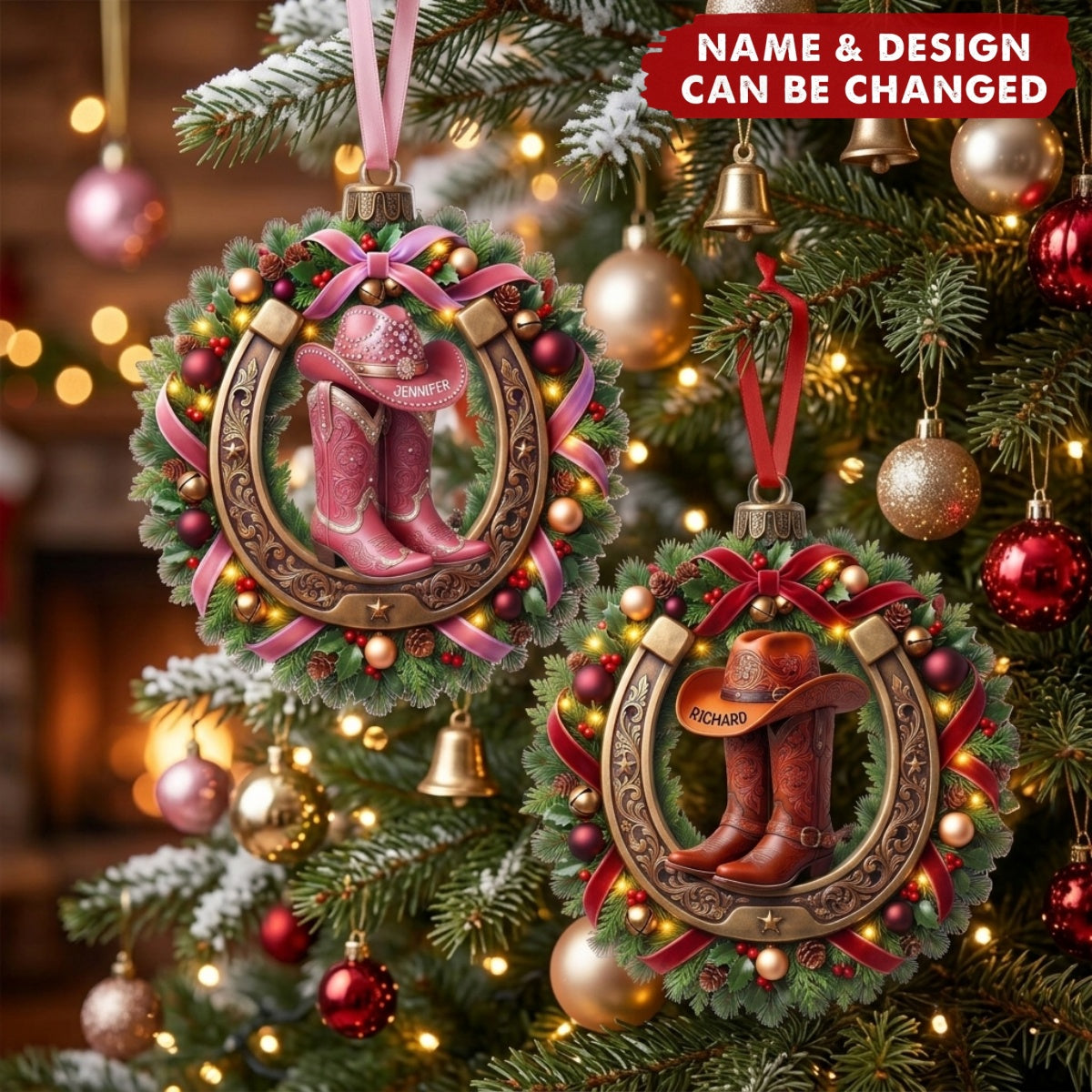 Sparkly Cowgirl & Cowboy - Personalized Acrylic Custom Shape Ornament