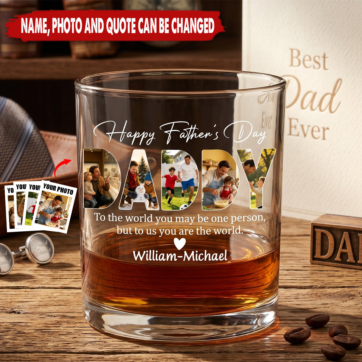 To Me You Are The World - Personalized Whiskey Glass,  Father's Day Gift For Dad, Grandpa