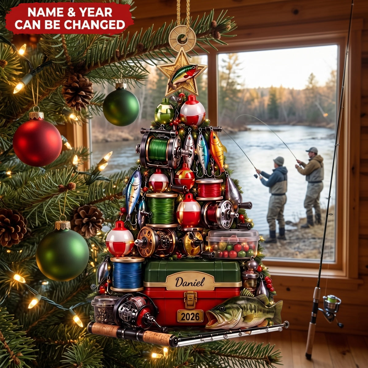 A Merry Fishing Christmas Tree – Personalized Acrylic Custom Shape Ornament, Gift For Fishing Lover