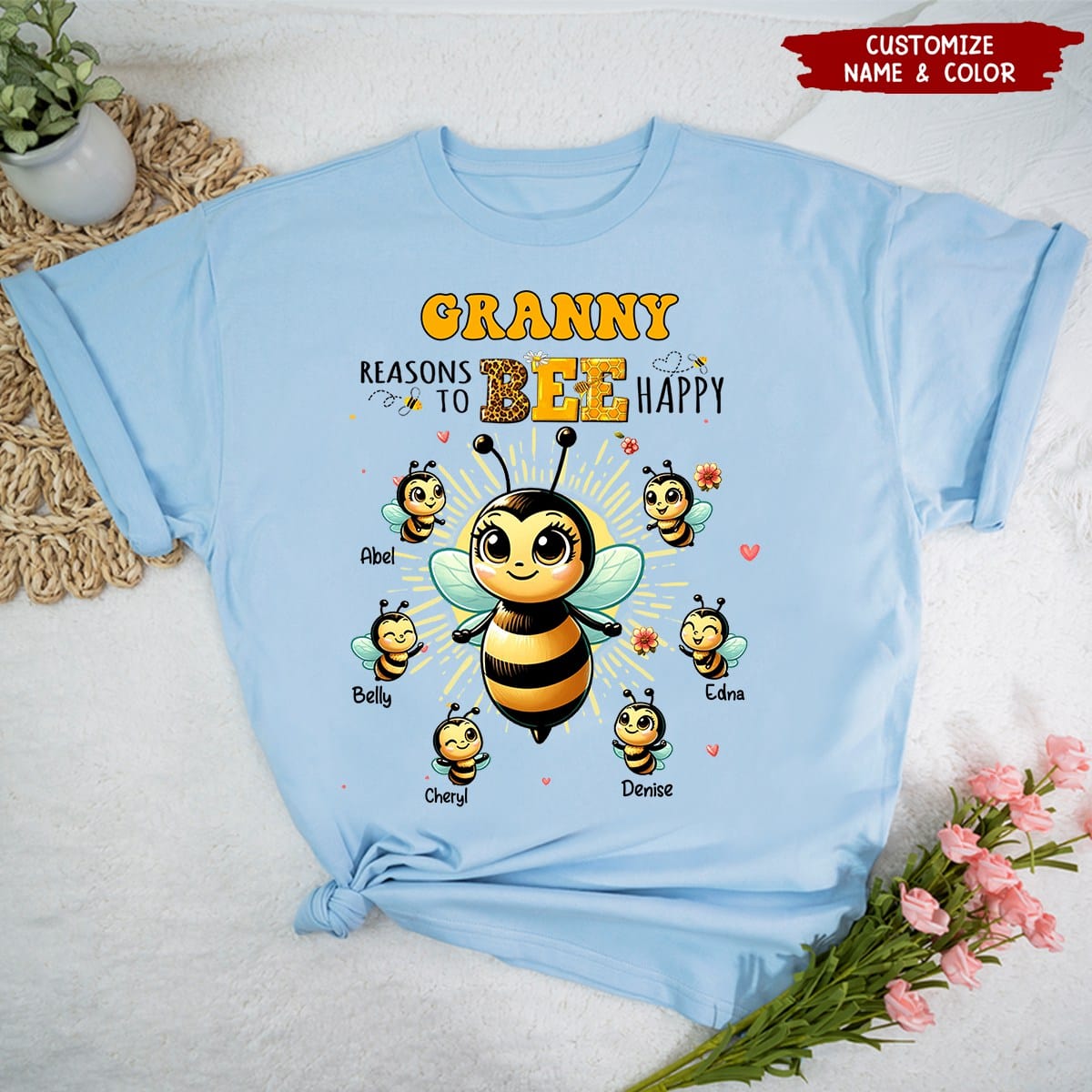 Grandma's Reasons To Bee Happy Personalized T-shirt