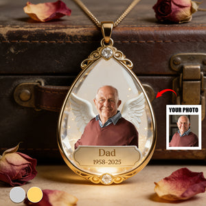 Sympathy Tear-Drop Gift - Personalized Memorial Shaped Metal Pendant Necklace