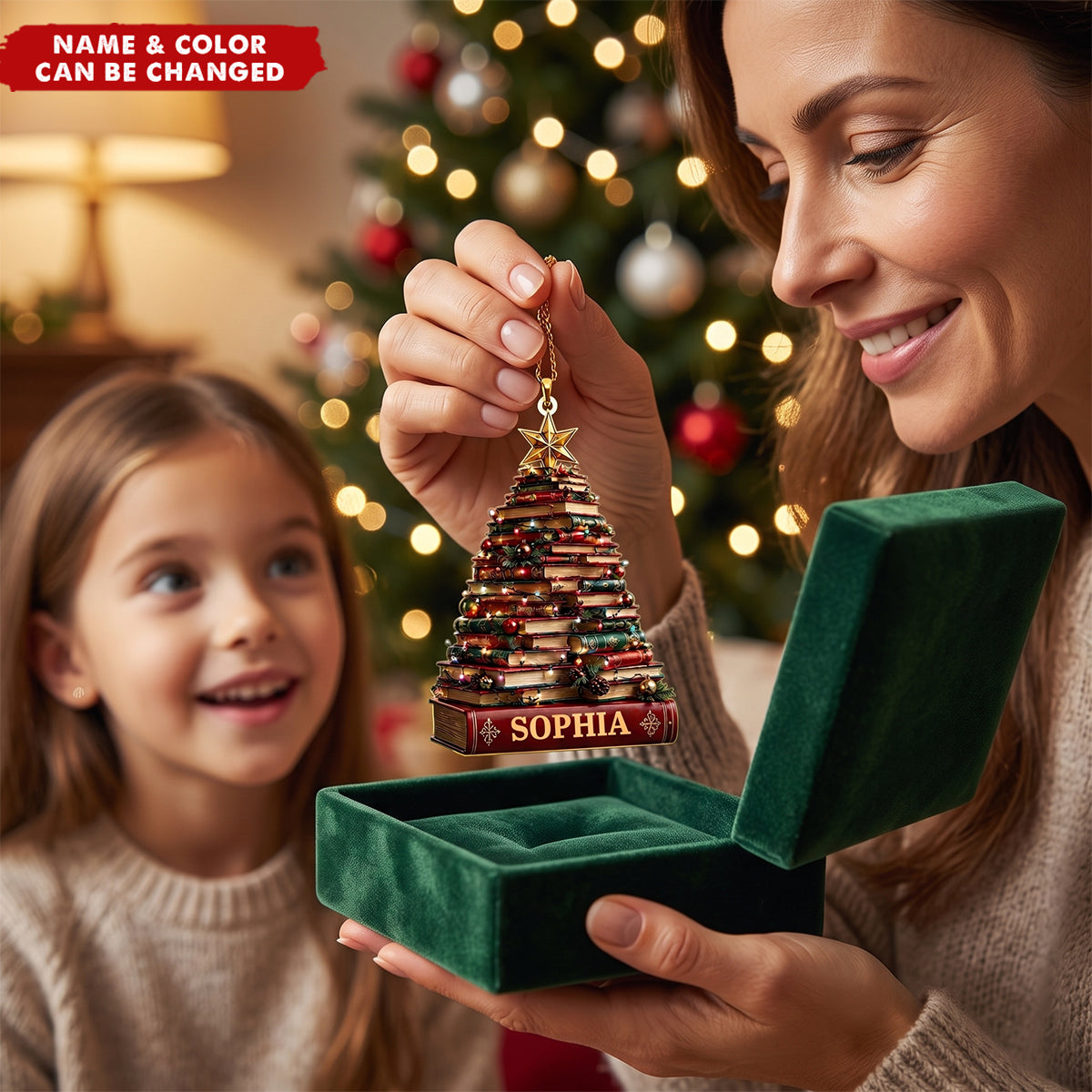 Personalized Ornament For Book Lovers, Stacked-book Christmas Tree