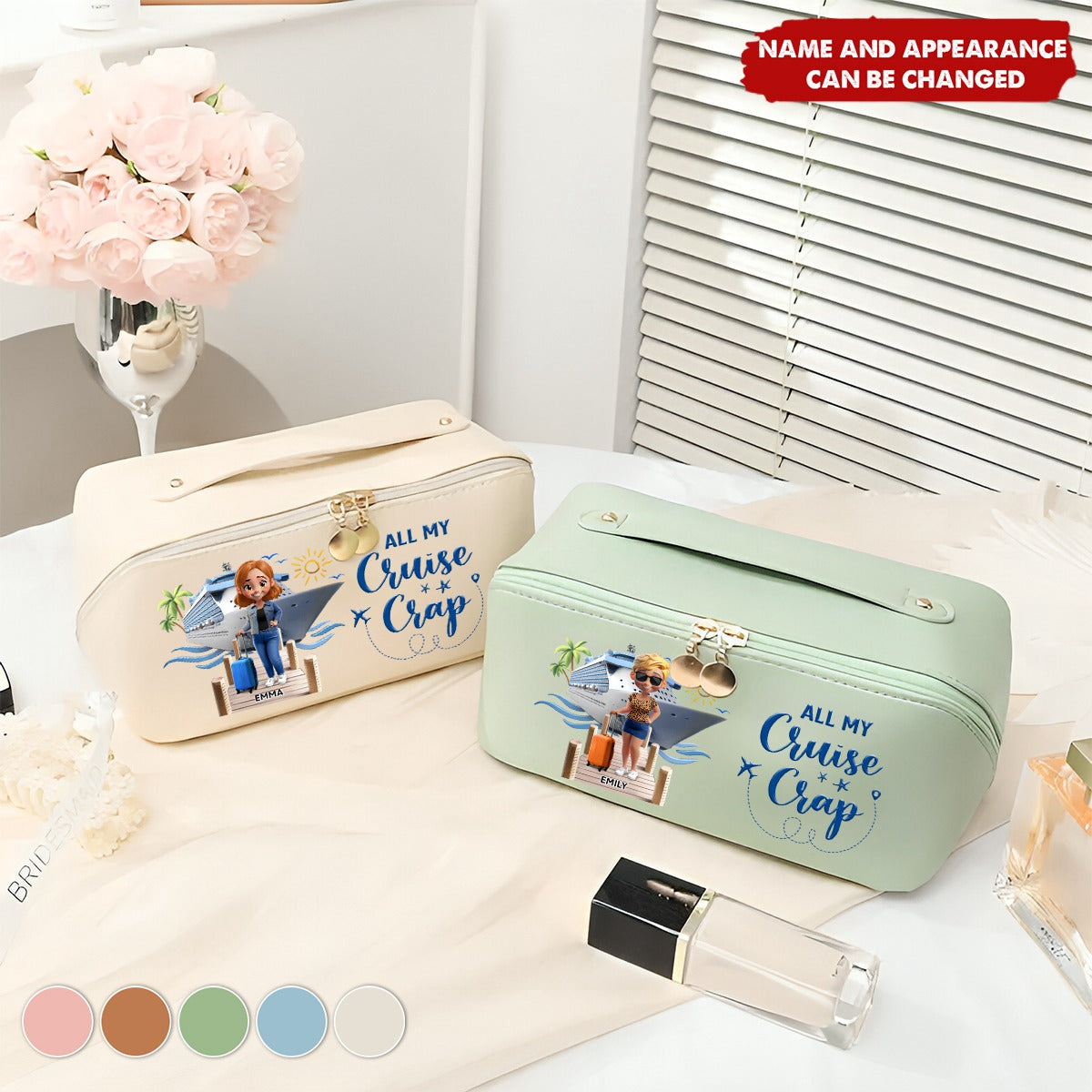 Travel All My Cruise Crap - Personalized Leather Makeup Bag