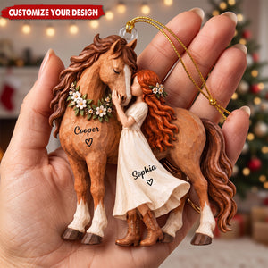 Personalized Horse-Loving Girl Ornament, Custom Name Horse Christmas Keepsake