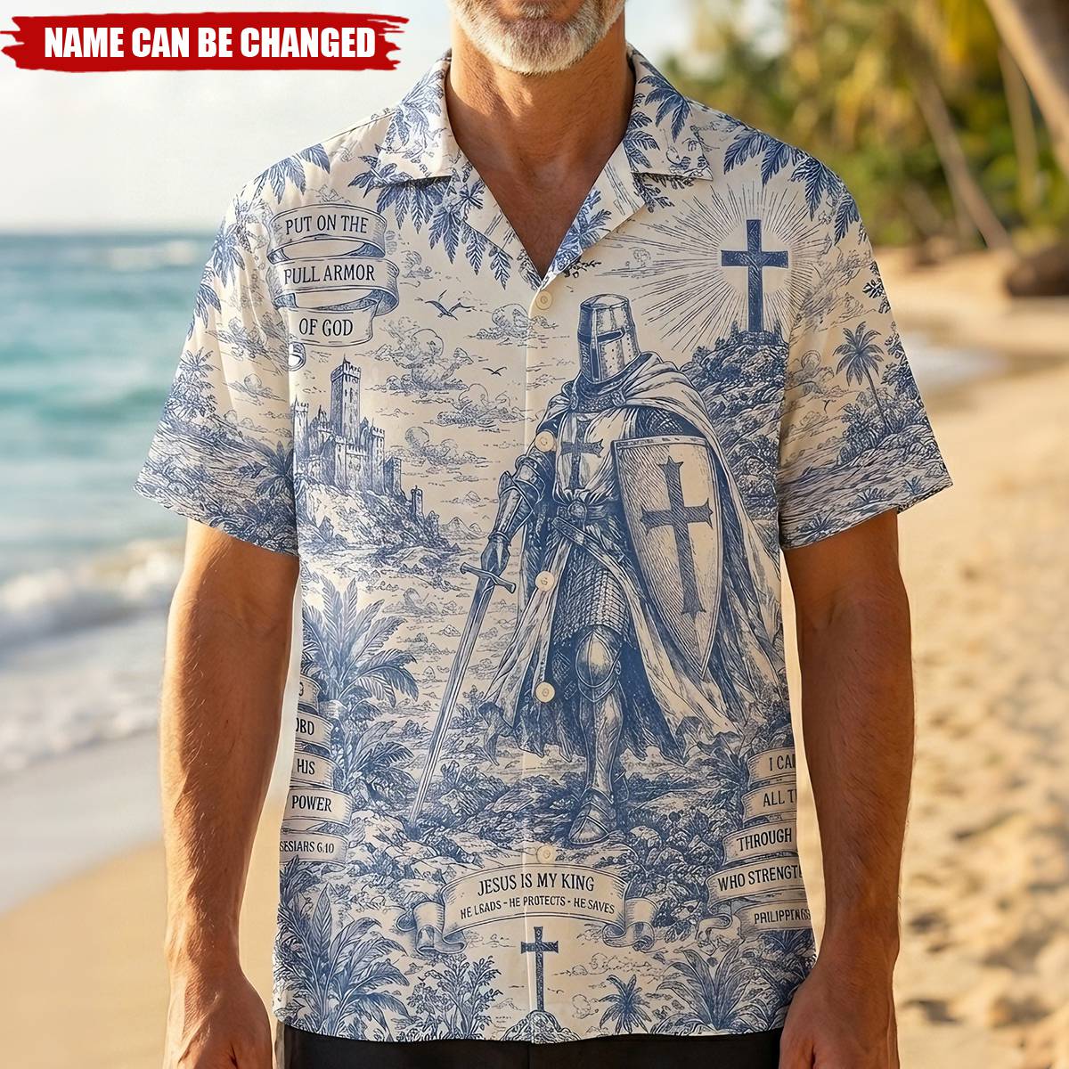 Knight Templar Toile De Jouy Hawaiian Shirt - Personalized Gifts For Christians