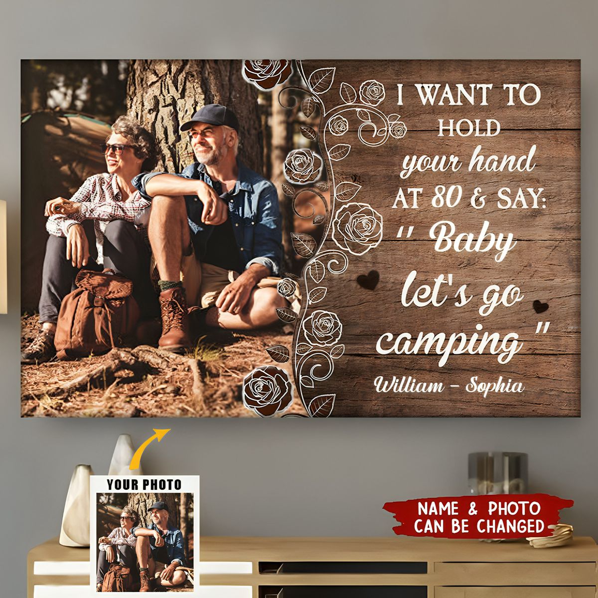 I Want To Hold Your Hand & Let's Go Camping - Personalized Photo Wrapped Poster