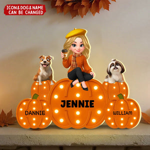 Fall Season Dog Mom Marquee Pattern Texture Pumpkins Personalized LED Light Box