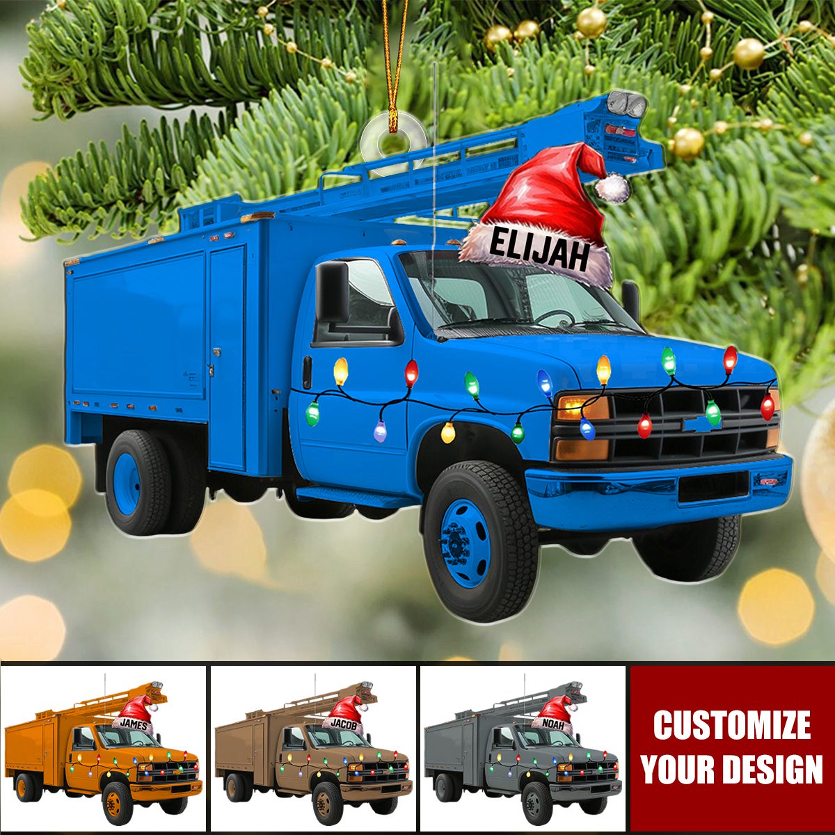 Custom Name Bucket Truck - Personalized Christmas Acrylic Ornament, Gift For Lineman