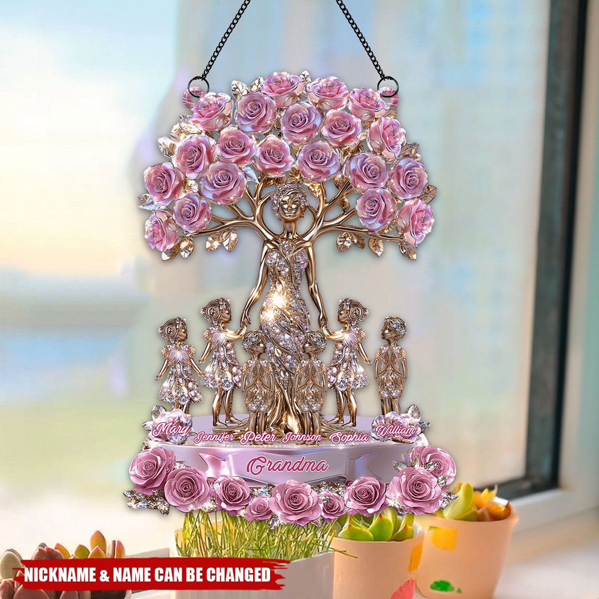 The Love Between Mother And Her Kids - Personalized Window Hanging Suncatcher Ornament