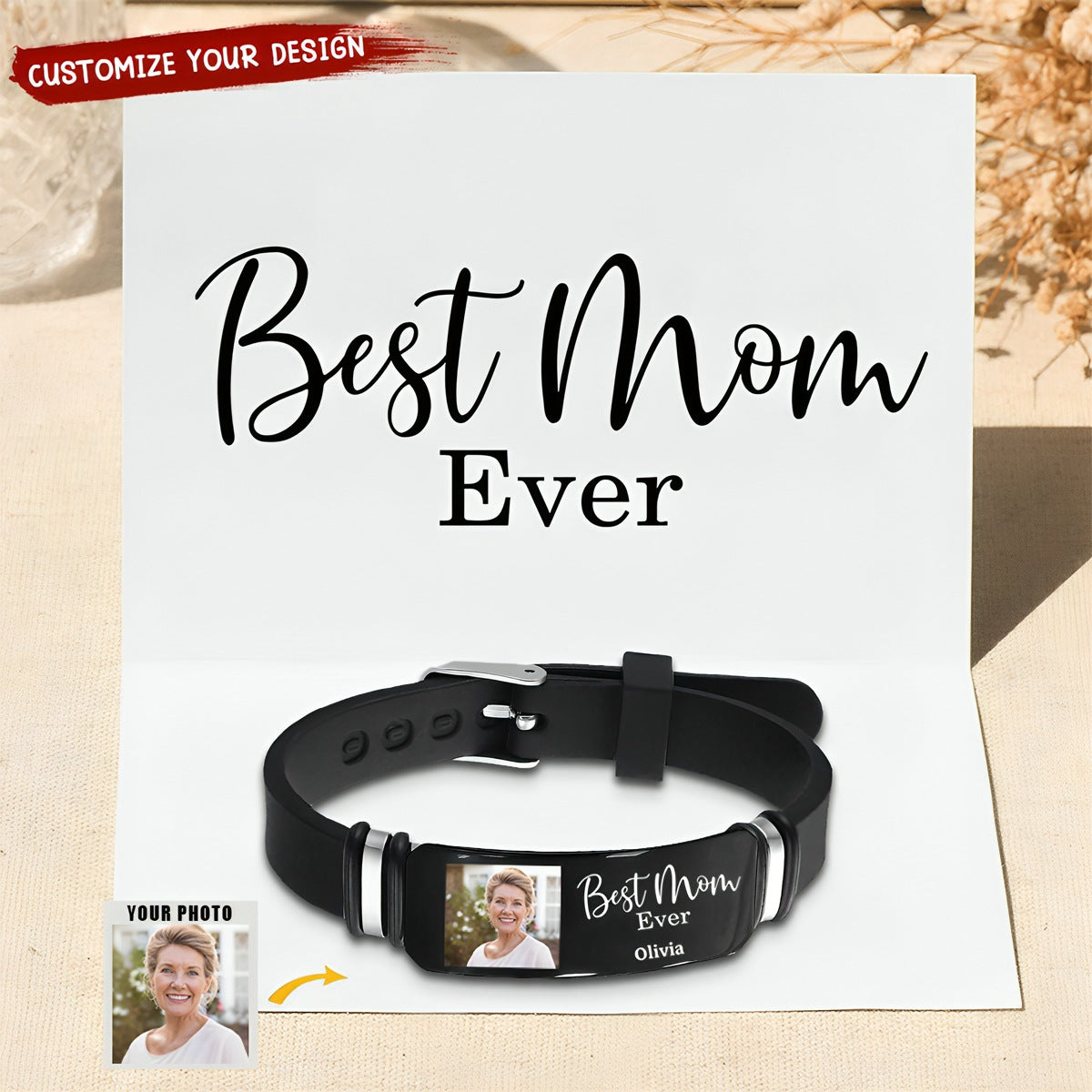 Custom Photo Best Mom Dad Ever - Gift For Family, Siblings, Friends - Personalized Engraved Bracelet